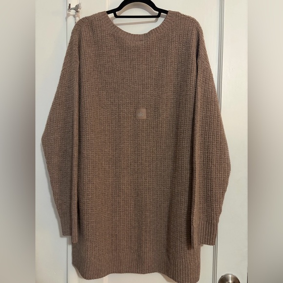 NWT ALO Yoga Cashmere Mushroom Heather Waffle Sweater Dress size Large - Picture 6 of 6